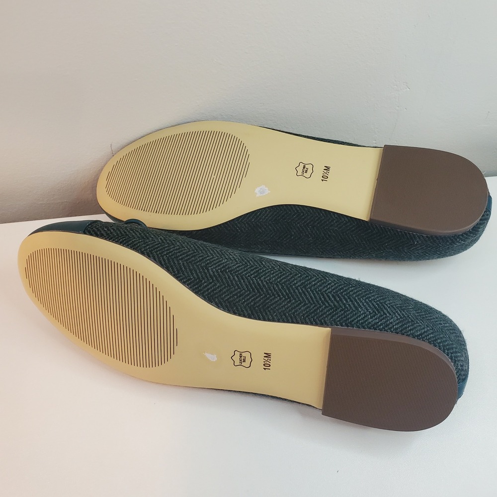 Talbots Teal Herringbone Wool Leather Cap Toe Ballet Flats Bow 10.5M - Picture 6 of 8